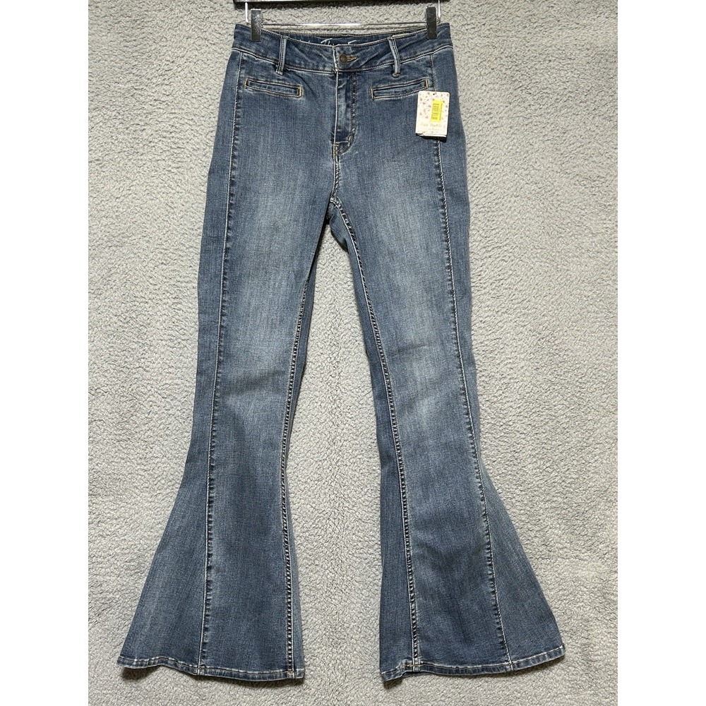 Free People Jeans Womens 29‎ True Blue Flare Stretch Hippie Boho Bell Bottom NWT